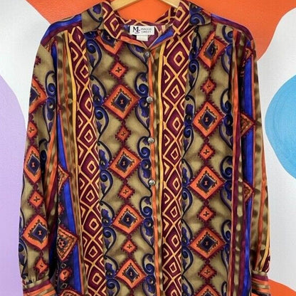 Vintage Maggie Sweet Shirt Geometric Pattern Long Sleeve