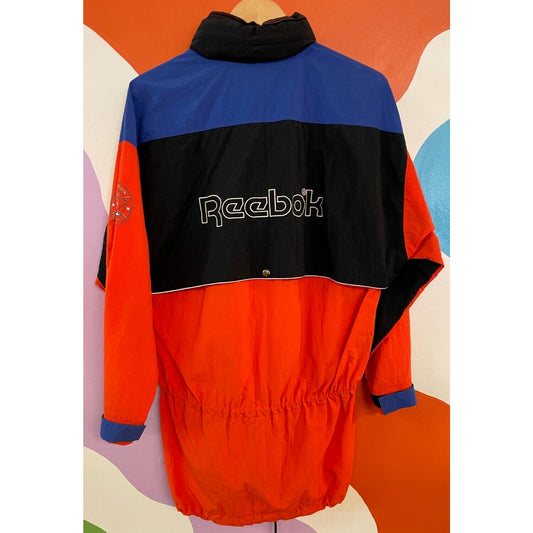 VTG Reebok Boundless Windbreaker Jacket Men's Medium Orange Blue Colorblock Zip