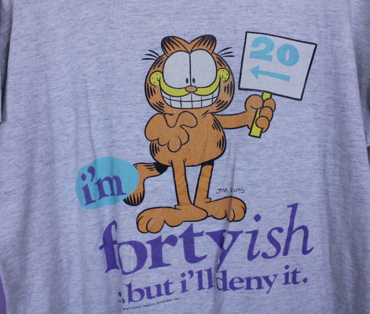 Jim Davis Garfield Shirt I'm Fortyish But I'll Deny It 70s Vintage XL