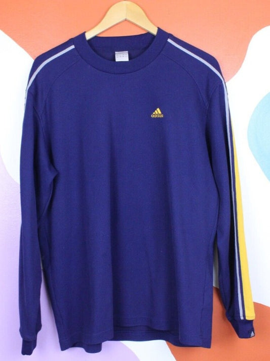 Adidas Sweater Men's Large Long Sleeve Blue Stitched Knit Y2K 2000s