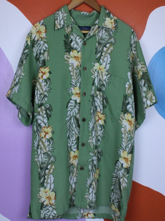Maui Maui Island Hawaiian Shirt Medium Green