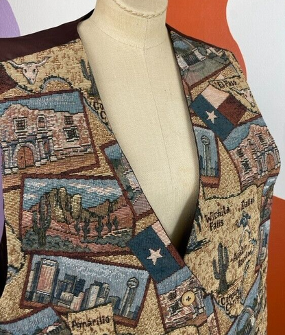 VTG Postcard Western Vest Texas Theme Medium Button Front