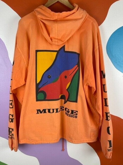 Mulege Mexico Dolphins Hoodie Jacket XL Orange Full Zip