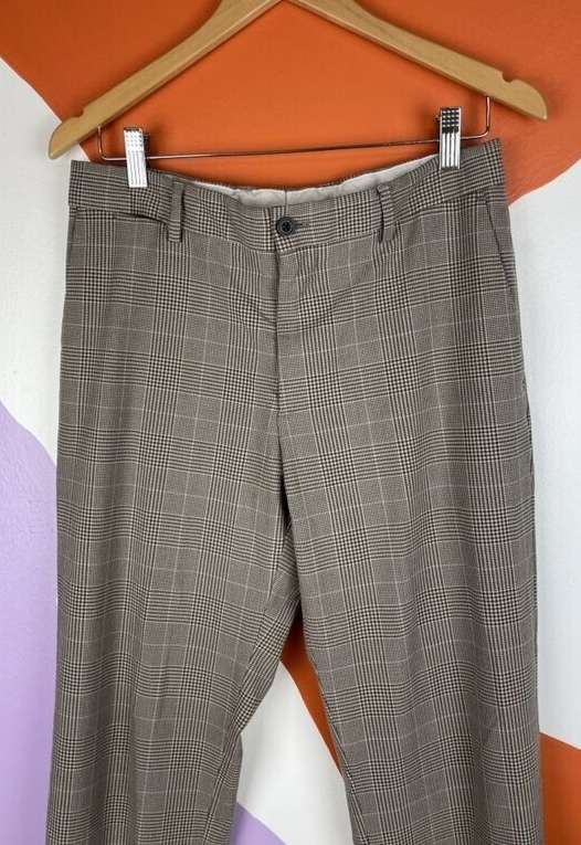 Zara Plaid Pants Mens 30x29 Regular Fit Brown Cotton Flat Front