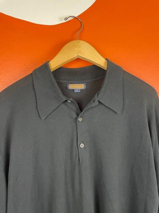 Coach Polo Shirt Long Sleeves Mens Large Black 100% Cotton Made in England