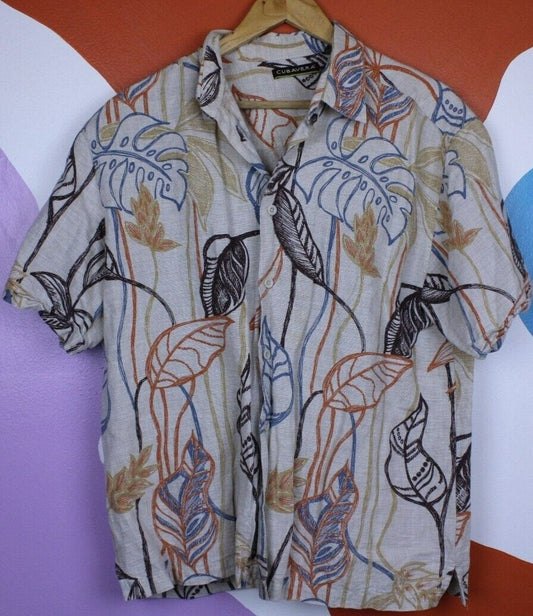 Cubavera Button Up Shirt XL Linen Cotton Tropical Short Sleeve