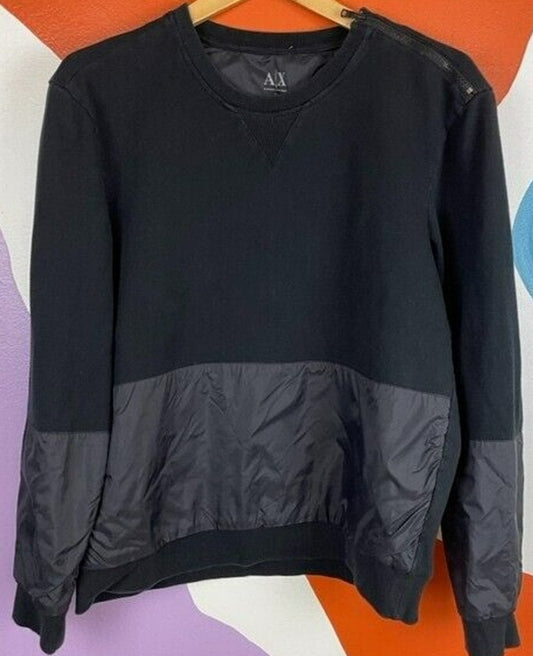Armani Exchange Sweater Mens Large Black Shoulder Zip Reflective