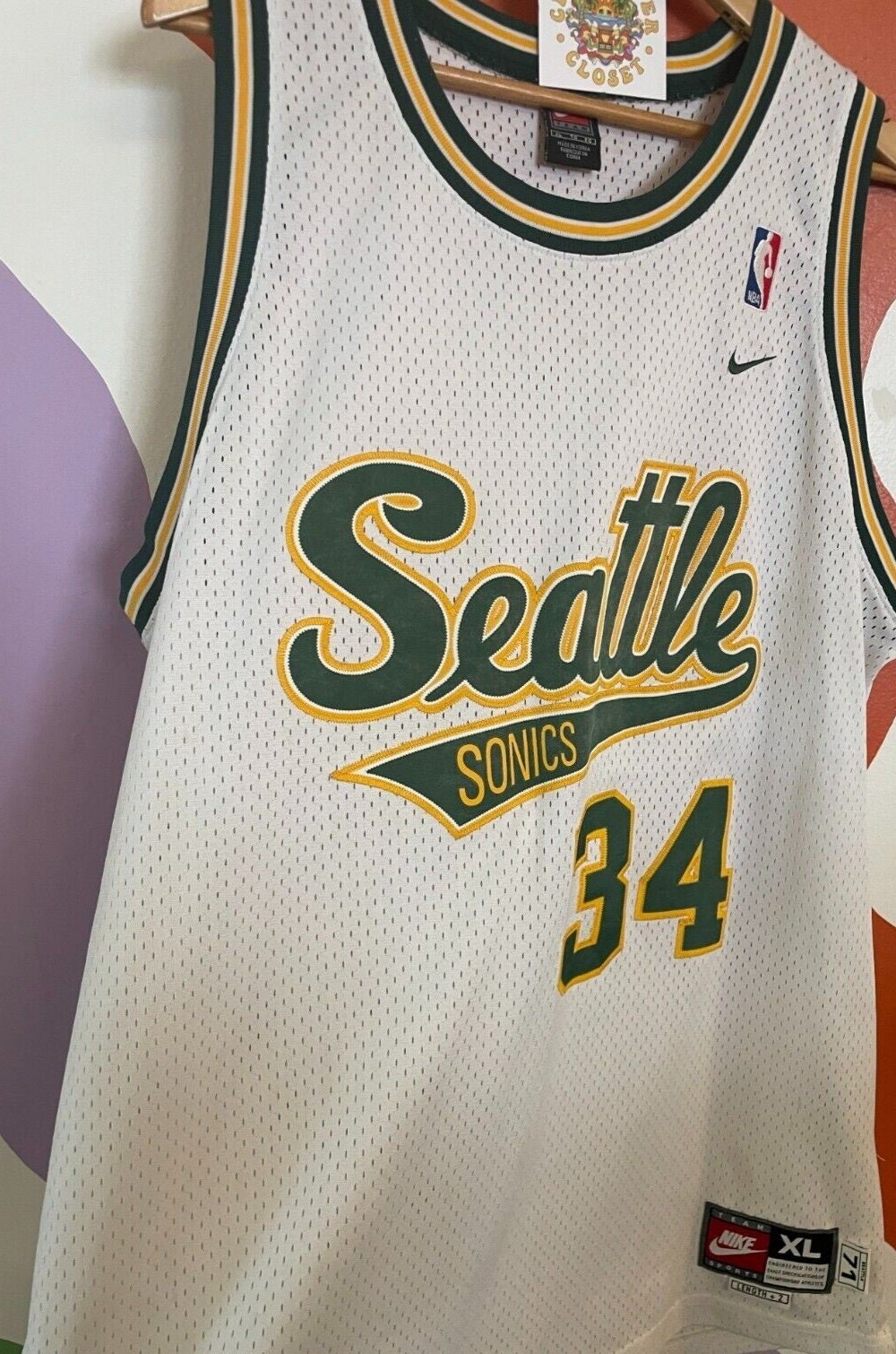 Ray Allen Seattle Supersonics Jersey XL Nike Team Length +2 White Mesh NBA