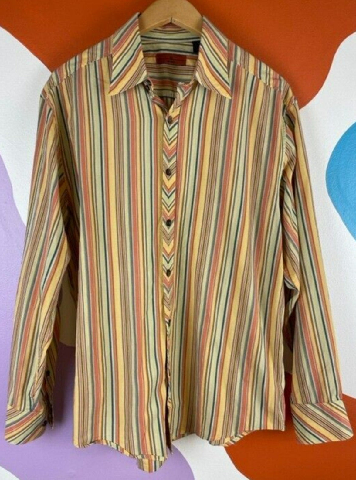 6A Axis Button Up Women's Medium Retro Vertical Stripe